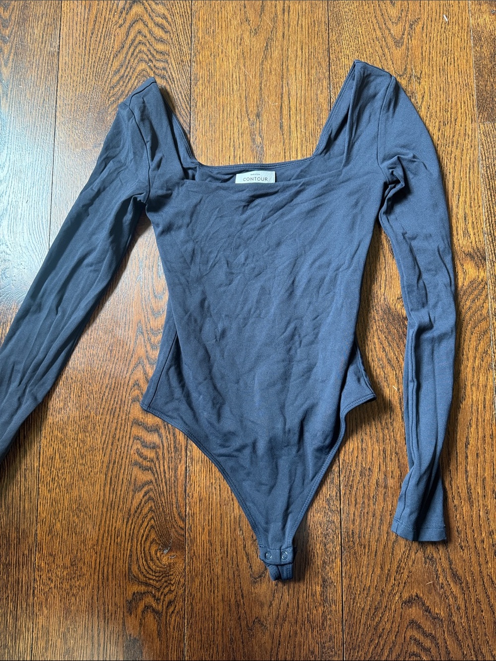 Babaton Navy Long Sleeve Square Neck Bodysuit